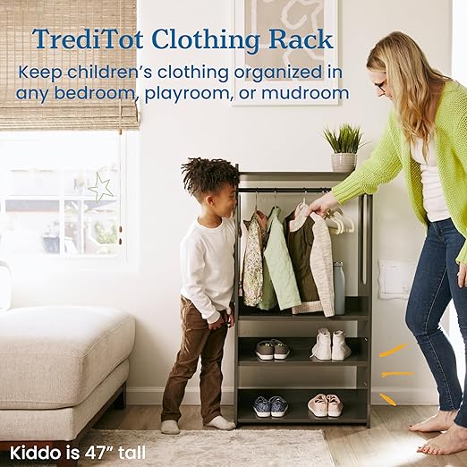 ECR4Kids TrendiTot Clothing Rack, Kids Wardrobe, Grey Wash