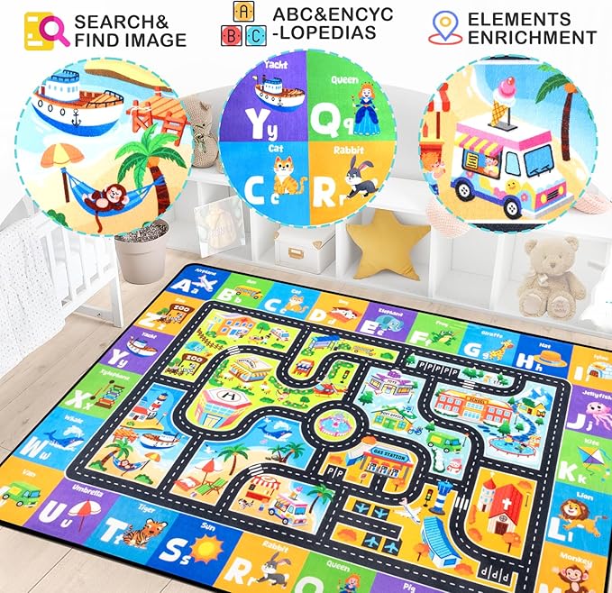 ABC Kids Rugs for Playroom 6x9FT Non-Slip Play Carpet Baby Play Mat for Floor Washable Alphabet Nursery Preschool Daycare Classroom Carpet