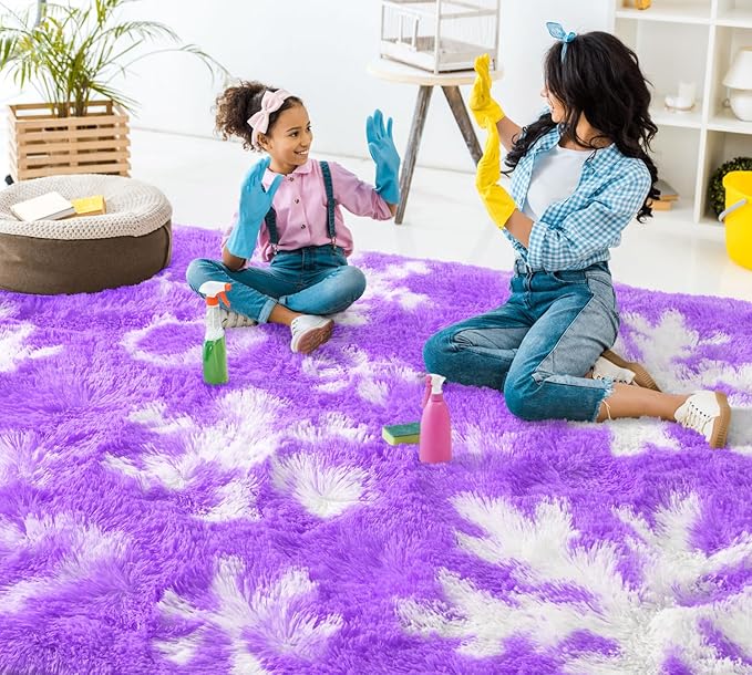 EVOIONOS Purple Princess Rugs for Living Room, 4x6 Feet Fluffy Shaggy Snowflake Rug for Girls Bedroom, Plush Fuzzy Super Soft Carpet for Kids Room Home Decor, Upgraded Non Slip Bottom, Purple Rugs