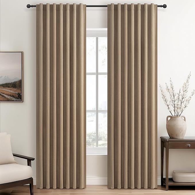 RustBrown Black Out 90 Inch Long Boho Curtains 2 Panel Set, Farmhouse Curtains for Living Room Darkening/Thermal/Noise Reduction Textured Flax Linen Drape 8ft Hook&Ring Included Chocolate 50"Wx90" L