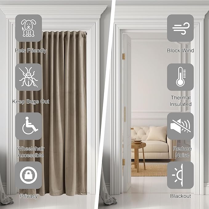 StangH Wide Doorway Curtain 80 inches Long Camel Beige Room Darkening Privacy Protect Room Divider Back Tab Thermal Insulated Drapes for Closet Living Dining Room, W62 x L80, 1 Panel