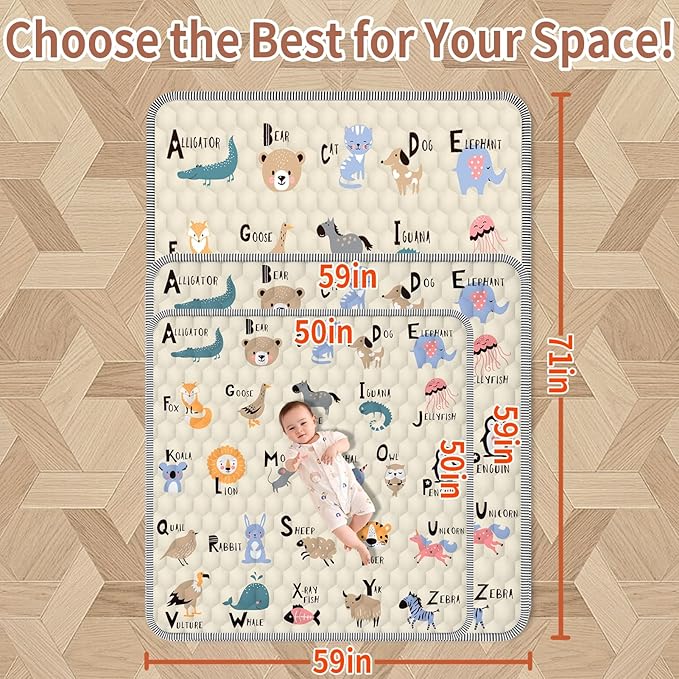 Baby Play MAT 50" X 50" Playpen Mat, Soft Thickened Anti-Slip Baby Mat for Floor, Foldable and Machine Washable Baby Crawling Mat