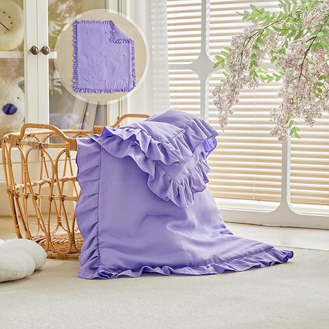 Ruffled Toddler Blanket Ruffle Comforter for Baby Toddler Girls, Soft Cozy Cute Quilted Blanket Breathable Microfiber Comfortable Down Alternative Small Size Quilt with Ruffle - 39"x 47" Purple