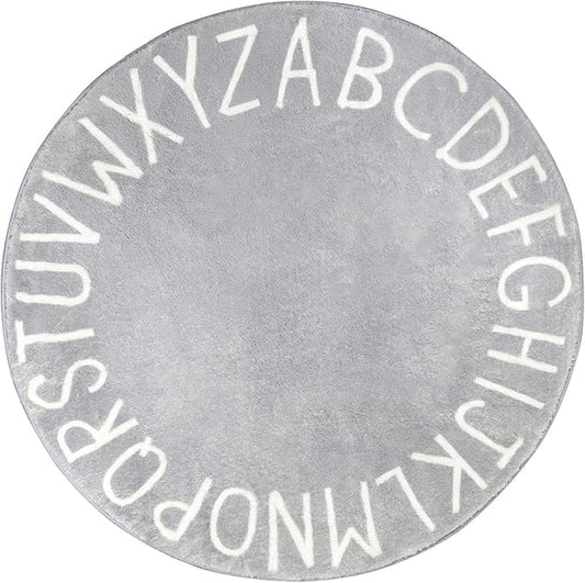 Topotdor Round Kids Play Rug Alphabet Nursery Area Rug Extra Large Soft Crawling Play Mat for Children Toddlers Bedroom (63 inch, Grey)
