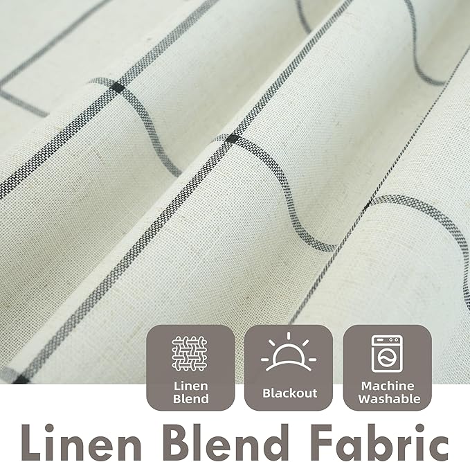 DriftAway 2 Panels 100% Blackout Windowpane Plaid Linen Curtains Double Layer Drapes for Bedroom 108 Inches Long Farmhouse Thermal Insulated 3.25 Inch Rod Pocket Back Tab for Living Room Black