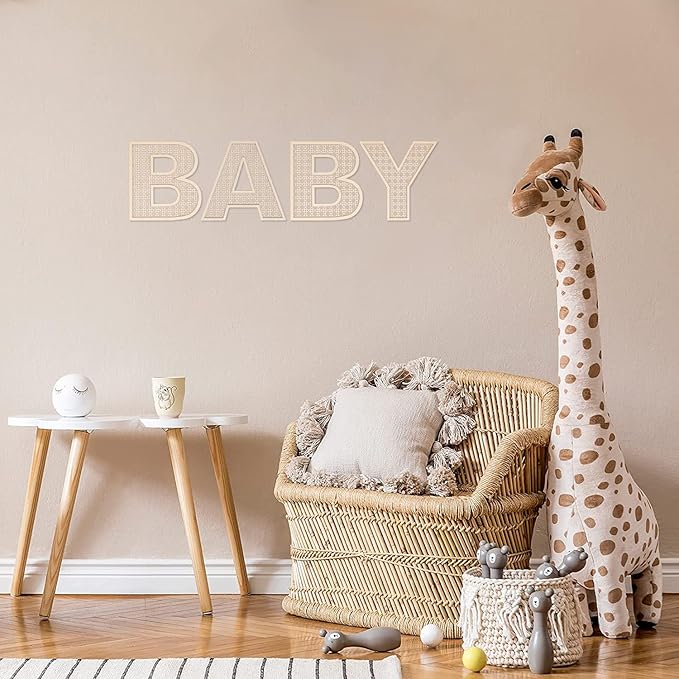Wooden Rattan Letters 8 inch Wood Letters N for Wall Decor Crafts Boho Nursery Decor for Baby Shower Wedding Bedroom Name Signs Large Rustic Letter Home Decoration