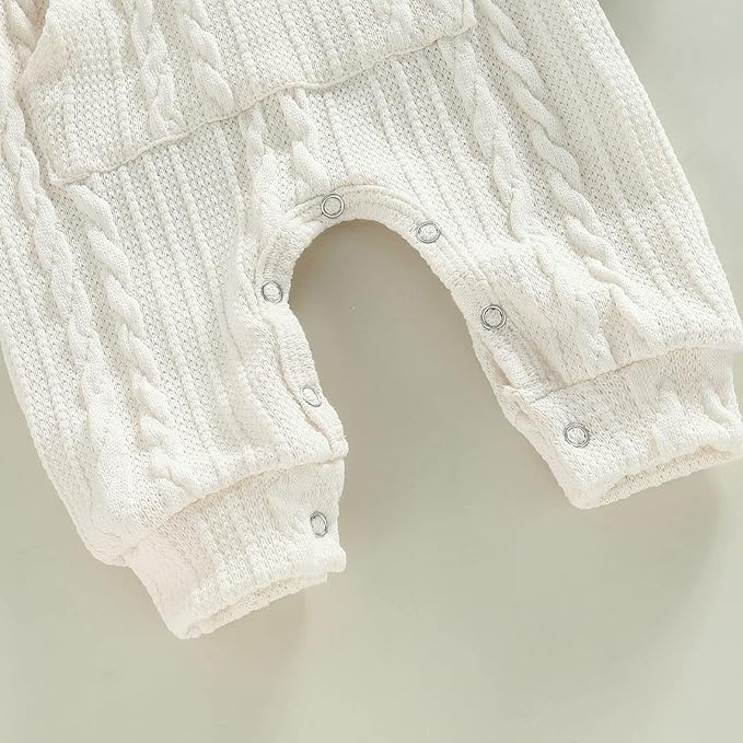 Infant Boys Girls Knit Sweater Romper Baby Toddlers Long Sleeve Hooded Button Up Winter Outfits with Pocket