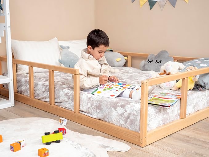 BUSY WOOD Montessori Bed for Toddlers - Toddler Floor Bed Twin - Twin Bed Rails for Toddlers - Montessori Floor Bed Toddler - Scandinavian Bed Frame - Platform Bed - Toddler Bed Frame (Model 10)