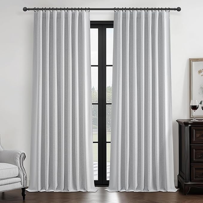 Light Grey Blackout Curtains 108 Inch Length 2 Panels Set for Bedroom, Modern Faux Linen Room Darkening Pleated Gray Burg with Rod Pocket Back Tab Insulated Curtain for Office Sunroom (50"Wx108"Lx2 )