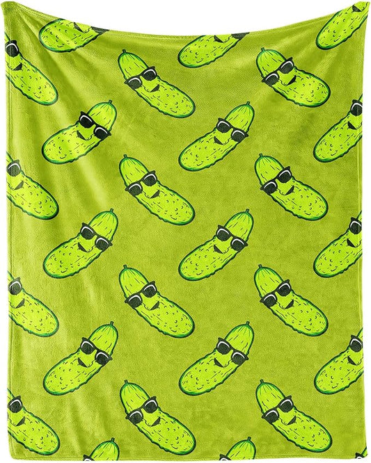 Pickle Throw Blanket for Teen - 50x60 Inches Throw Size - Soft Fluffy Cozy Blankets Gift - Green Funny Blanket Throws for Living Room Decorative