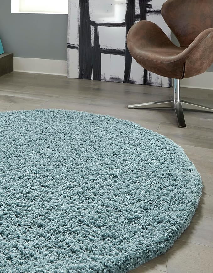Unique Loom Solid Shag Collection Area Rug (6' 1" Round, Light Slate Blue)