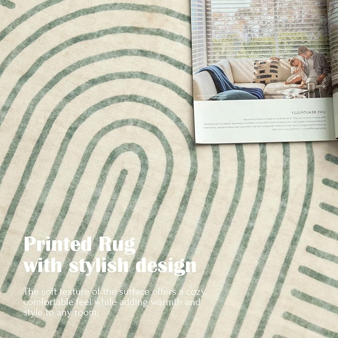 3x5 Washable Area Rug - Small Entryway Rug Non-Slip Sage Green Abstract Rainbow Kitchen Rugs Modern Boho Carpet Throw Rugs for Living Room Bedroom Bathroom Dorm Nursery Room Home Decor