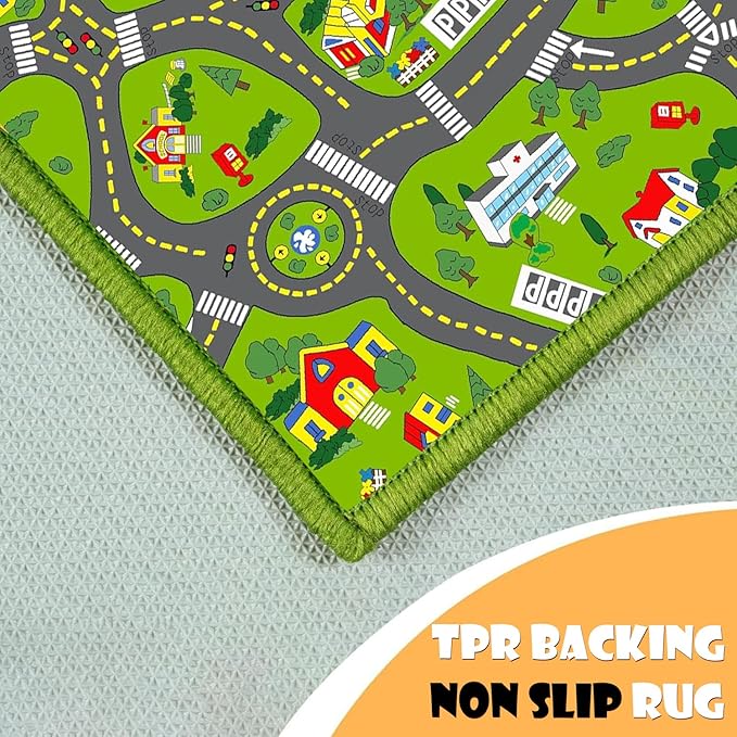 Non-Slip Town City Road Map Playmat for Boys, Perfect for Playroom and Bedroom, Car Track Mat - 9'2" x 6'7" (Rectangular)