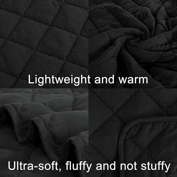 Down Alternative Toddler Comforter 39x47, Lightweight Warm Solid Color Baby Crib Quilted Blanket for Boys Girls, Black