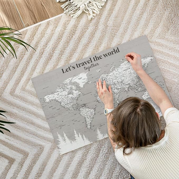 ElephantStock - Let's Travel II Push Pin World Map Wall Art - Horizontal Canvas Wall Art - Living Room Wall Decor - Digital Art Map Canvas Art - Gray And White Decor - 30" x 20"