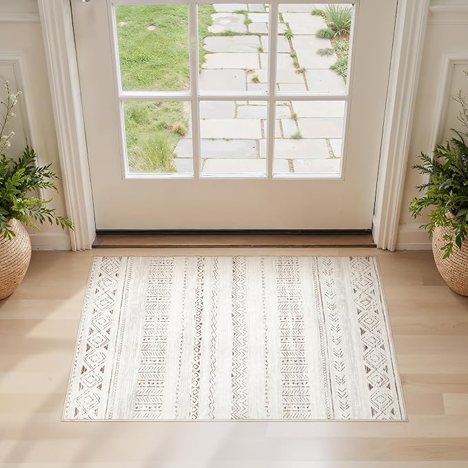 Area Rugs for Living Room Washable Living Room Rug Soft Neutral Indoor Floor Carpet Non-Slip Stain Resistant Modern Boho Rugs for Bedroom Dining Room Kids Room Nursery Office Home Light Brown