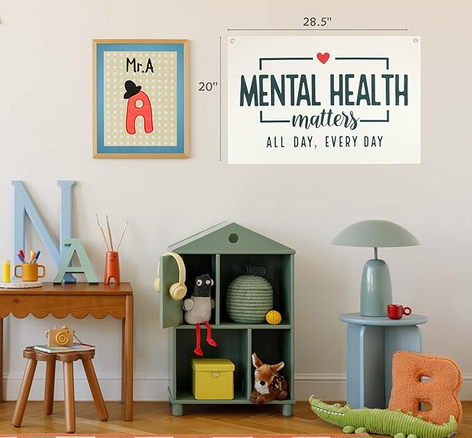 Mental Health Inspirational Rectangular Banner Flag Pennant Wall Art Decor Gift for Boy Girl Kids,Classroom Therapy Office Homeschool Reading Room Decor-Mental Health Matters-Birthday Christmas Gift