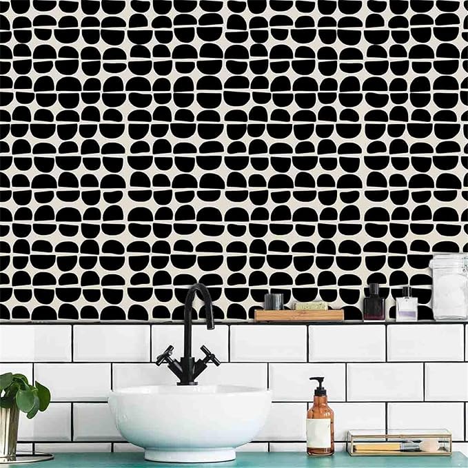 Arch Wallpaper Modern Abstact Wall Paper Boho Black Wallpaper Peel and Stick Minimalist Wall Stickers Geometric Pattern Modern Mural Decals for Bedroom Living Room Decor