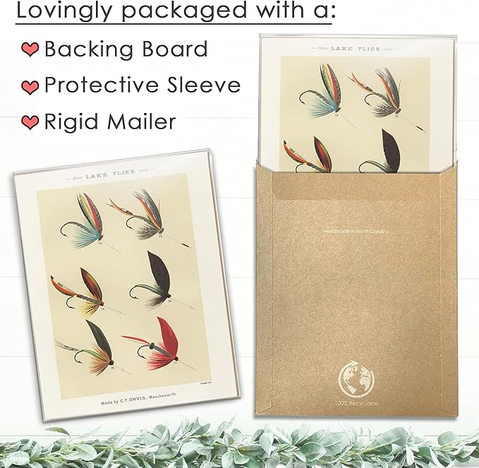 DREAM BIG PRINTABLES Vintage Fly Fishing Art Prints (Set of 4) - Unframed - 11x14 | Great Gift for Fisherman - Reproductions of Vintage Fishing Lure Drawings - Rustic Decor
