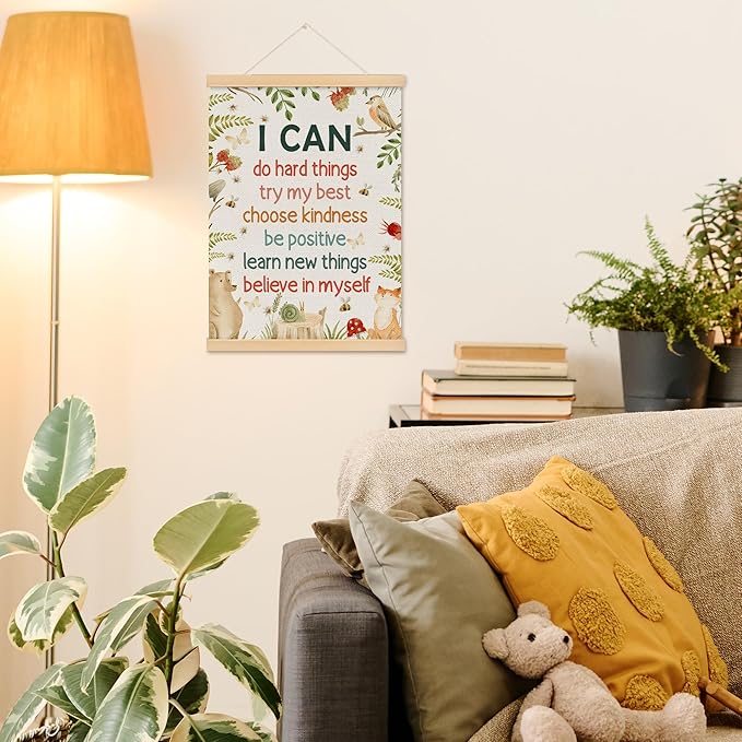 MOTERMATE Inspirational Nursery Poster Hanger Frame, Nature Forest Positive Quote Wall Hanging Decor Art Framed for Toddlers Kids Room Nursery Playroom, Motivational Wall Poster Prints, 12x16 Inch