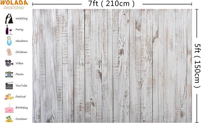 WOLADA 7x5FT Vintage Wood Backdrop Retro Rustic White Gray Wooden Floor Backdrops for Photography Kids Adult Photo Booth Video Shoot Vinyl Studio Prop 11890