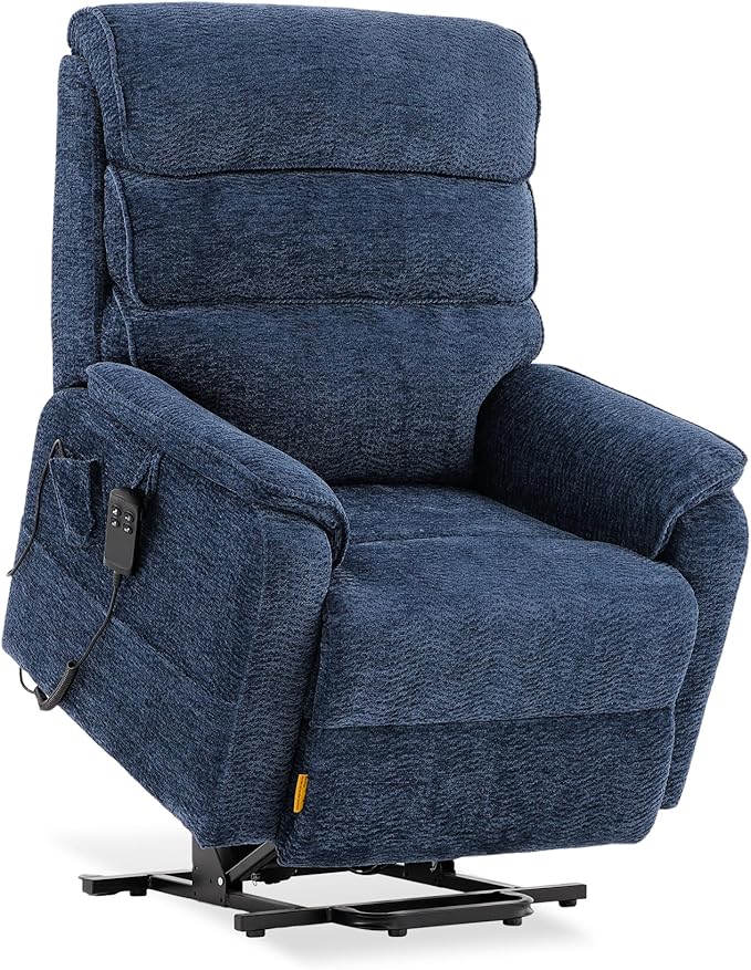 DYNOX 400lbs Big Man Lift Chair Large-Wide Power Dual Motor Lift Recliners Chairs Lay Flat Chair with Infinite Positions, Heat & Massage, (9298,Chenille,Blue)