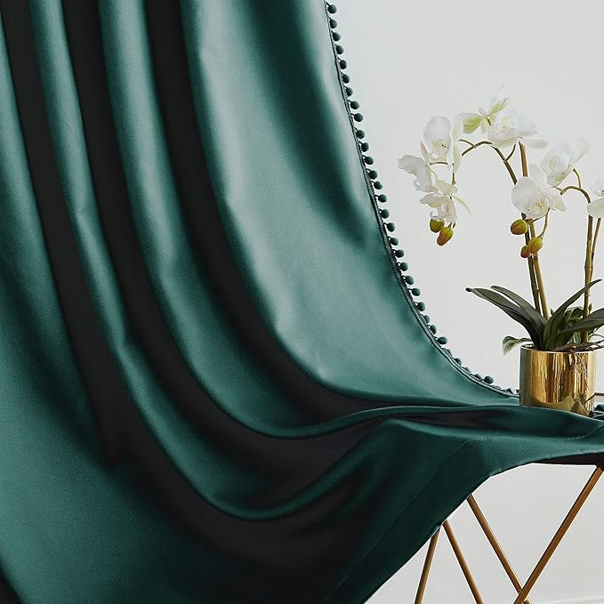 Treatmentex Blackout Patio Sliding Door Curtains Green Pom Pom Extra Wide Room Divider Thermal Insulated Window Curtain Drapes for Living Room Bedroom Chiasmas W100 x L84 1 Panel 7' Tall by 8.5' Wide