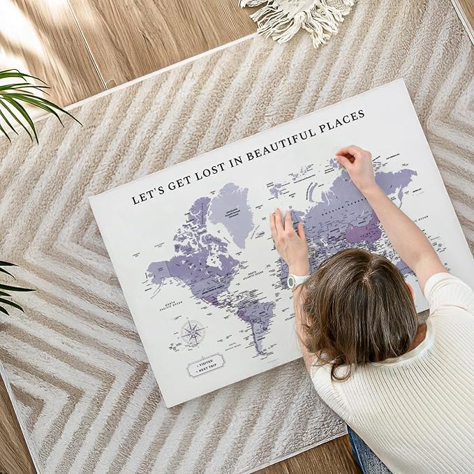 ElephantStock - Beautiful Places II Push Pin World Map Wall Art - Horizontal Canvas Wall Art - Living Room Wall Decor - Digital Art Map Canvas Art - White And Black Decor - 36" x 24"