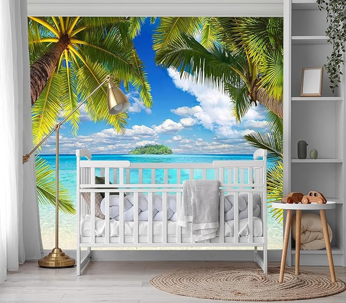 XMPMBM-Beach Palm Tree backsplash Large Decorative Wallpaper Tropical Palm Leaf Bedroom Bathroom Wall Mural- W 132" X H 92"（93 Square Foot）