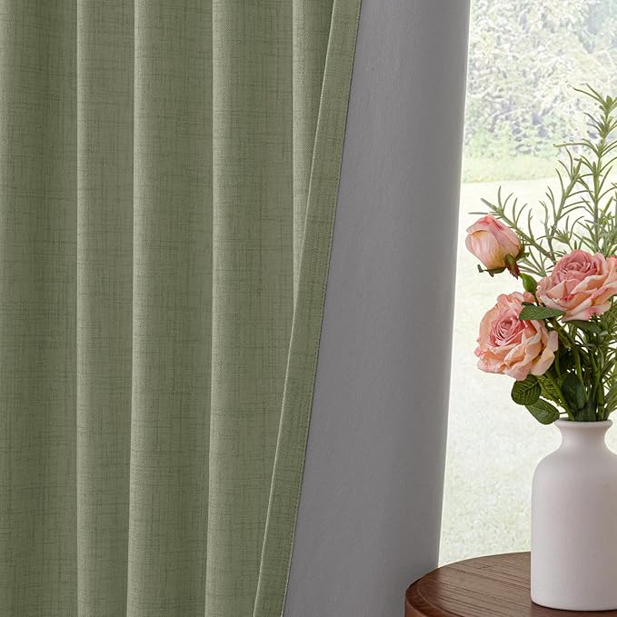 INOVADAY 100% Blackout Curtains for Bedroom, Black Out Curtains 96 Inch Long, Polyester Blackout Drapes, Thermal Insulated Room Darkening for Living Room, 2 Panels - Light Sage Green, W50xL96