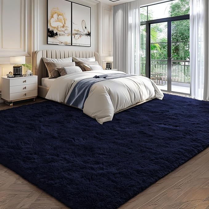 EVOIONOS 6x9 Washable Large Area Rug for Living Room, Fluffy Shag Rug for Bedroom, Ultra Soft Plush Non Slip Carpet Indoor Floor Bedside Nursery Kids Girls Room Dorm, Home Decor Aesthetic, Navy Blue