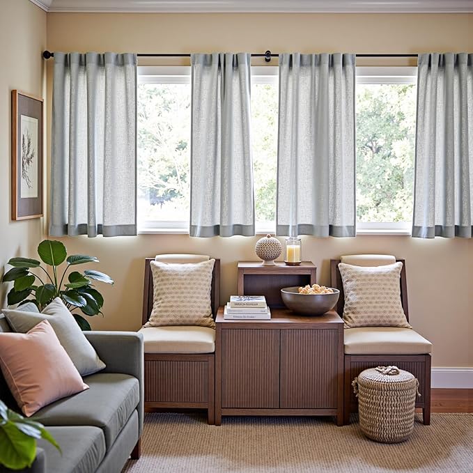 jinchan Grey Linen Blend Curtains 63 inch Length 2 Panels for Bedroom Living Room, Semi Sheer 50 inch Wide Farmhouse Cottage Core Style Drapes with Rod Pocket Back Tab(50W x 63L, Grey)