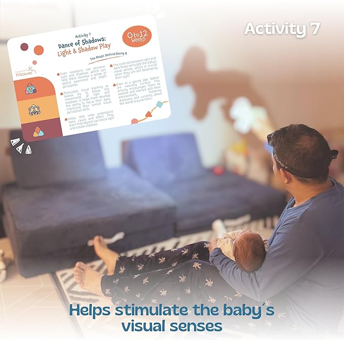 Montessori Baby Activity Cards 0-12 Months | 40+ Creative Playtime Activities to Stimulate Development for Babies| Includes High Contrast Cards and Tummy Time Mirror| Baby Must Haves| New Parent Gift