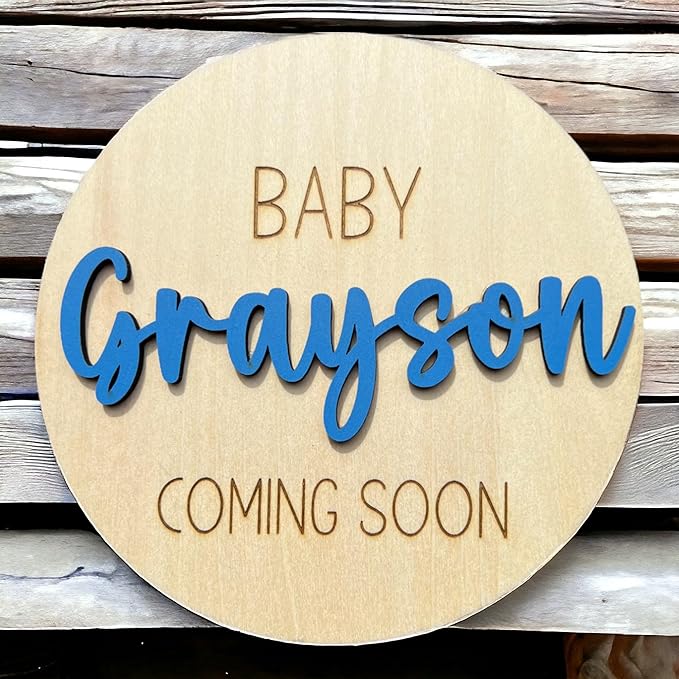 Baby Coming Soon Announcement Personalized Sign with date, Pregnancy Announcement plaque, maternity photo prop, Baby Announcement Sign (Baby Name)