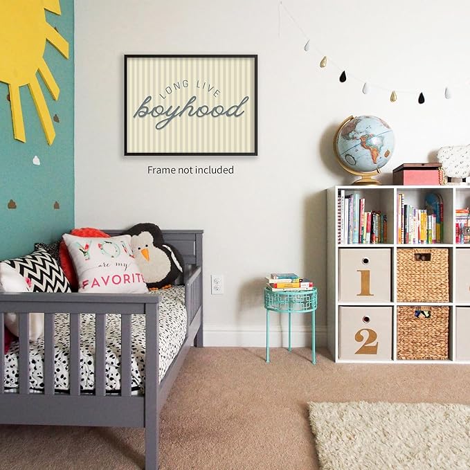YYS Long Live Boyhood Quote Wall Art Preppy Blue Stripe Poster Modern Fashion Minimalist Canvas Prints for Boy Nursery Bedroom Wall Decor 16x24 inch Unframed