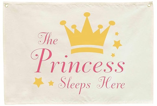 the Princess Sleeps Here-Rectangular Banner Flag Poster Wall Decor for Baby Girl Kids Teen-Nursery Above Crib Bedroom Door Wall Sign Decorations-Girl Present-Birthday Baby,Shower Christmas Gift