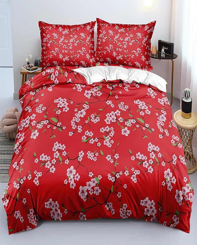 Botanical Floral Duvet Cover Queen Flower Duvet Cover Girls Cottagecore Bedding Set Queen 3 Pieces Comforter Cover Vintage Garden Floral Bedding Quilt Cover with Zipper Closure