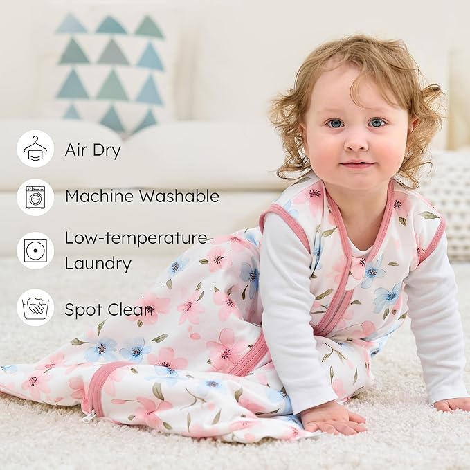 Baby Sleep Sack 0-6 months, 100% Cotton Sleeping Sack for Newborn and Infant, 3 Pack Baby Wearable Blanket, 0.5 Tog Lightweight Double Zipper Sleep Bag Small Pink Butterfly Flower
