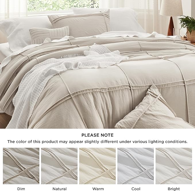 Bedsure Grid Boho Duvet Cover King Size - Shabby Chic Tufted Boho Bedding Set, 3 Pieces Shabby Chic Home Bedding for All Seasons, Includes 1 King Duvet Cover & 2 Pillowcases (Light Beige, 104" x 90")