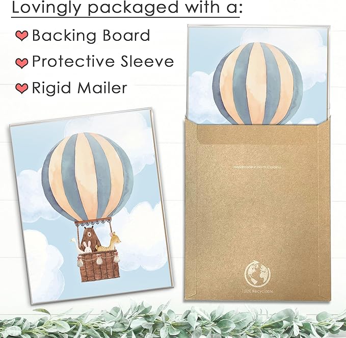 DREAM BIG PRINTABLES Hot Air Balloon Art Prints (Set of 3) - Unframed - 11x14 | Nursery Wall Decor | Modern Wall Decor for Your Little One's Room
