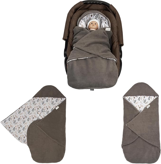Car Seat Blankets for Babies Winter - Stroller Footmuff Carseat Cover Baby 5 Point Harness - Swaddle Bunting Bag (Flower Beige)