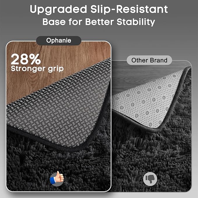 Ophanie 2x8 Runner Rug for Hallway, Upgrade Non-Slip Fluffy Soft Bedside Rugs, Bedroom Living Room Black Shaggy Carpet for Kids Girls Boys Dorm Nursery Home Decor Aesthetic