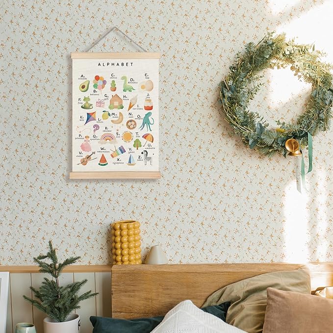 Supwhd Alphabet ABC Wall Decor, ABC Alphabet Posters for Toddler Kids Nursery Classroom Playroom, Wall Art Framed 12x16