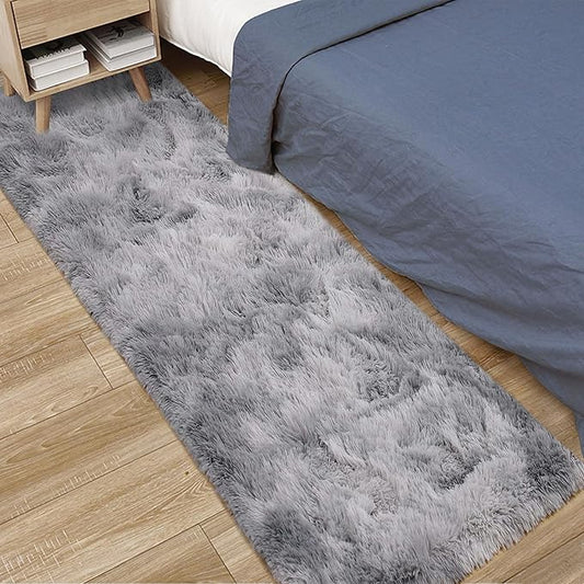 2x6 Grey Runner Rug for Bedroom, Soft Fluffy Runner Area Rug for Living Room Plush Gray Bedroom Rug Fuzzy Shaggy Carpet for Kids Room Dorm Nursery with Non-Slip Bottom