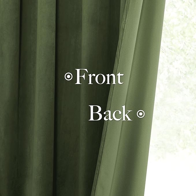 StangH Moss Green Pinch Pleated Velvet Curtains with Hooks, Luxury Christmas Home Decor Window Treatments Room Darkening Thermal Insulated Drapes for Sliding Door Office, W38 x L96, 2 Panels
