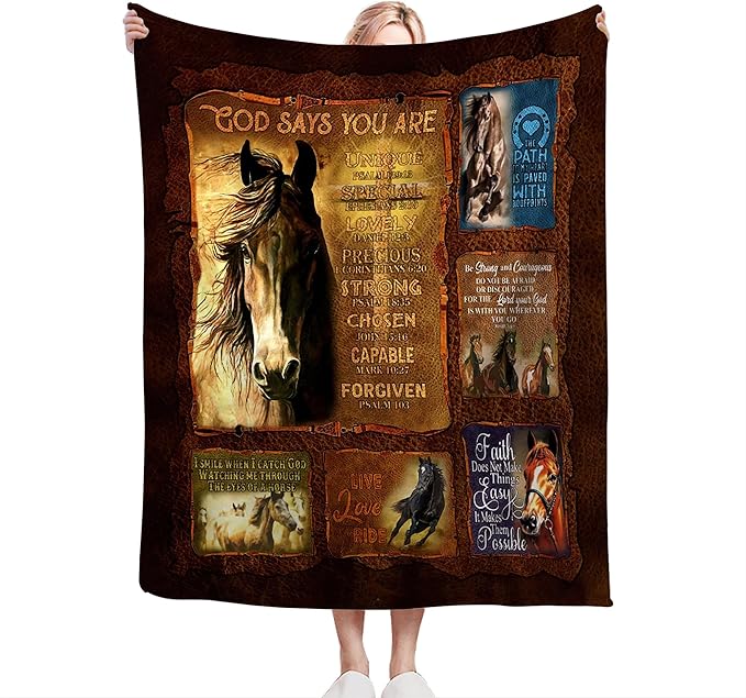 jerkboo Horse Blanket Throws Horse Gifts Christian Horse Throw Blanket for Girls Women Kids Adults Soft Warm Cozy Fleece Blanket for Couch Sofa Bed 60""x50""