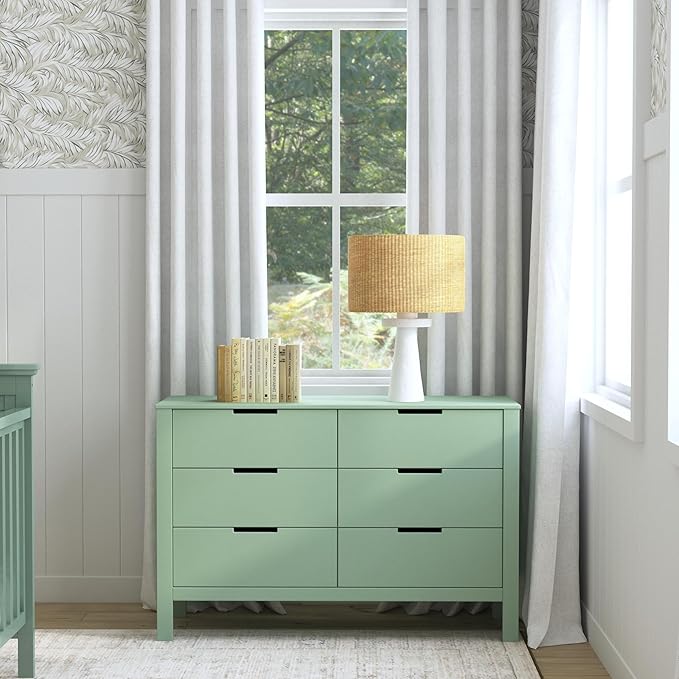 Carter's by DaVinci Colby 6-Drawer Baby Dresser - Wooden Double Chest of Drawers for Kids, Boys, and Girls - Versatile Storage Dresser for Bedroom, Nursery, Living Room and Hallway - Light Sage