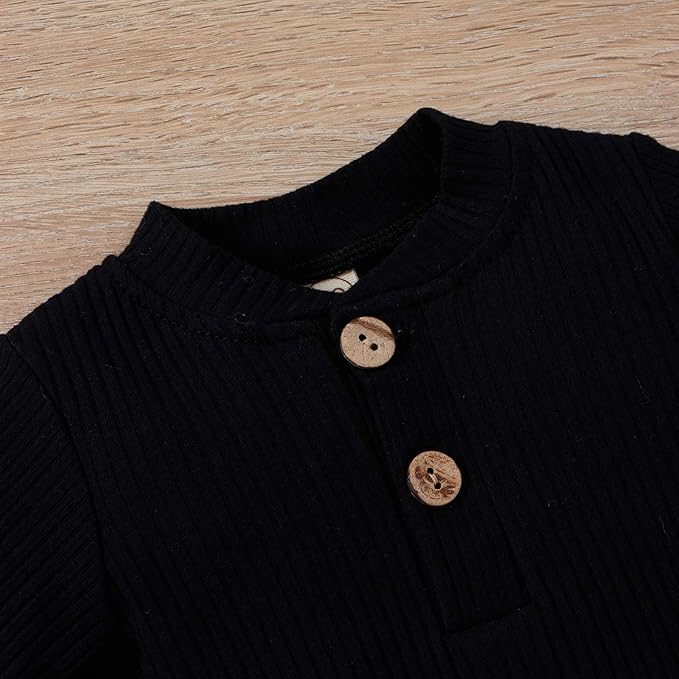 Newborn Baby Boy Girl Clothes Ribbed Knitted Cotton Long Sleeve Romper Long Pants Solid Color Fall Winter Outfits