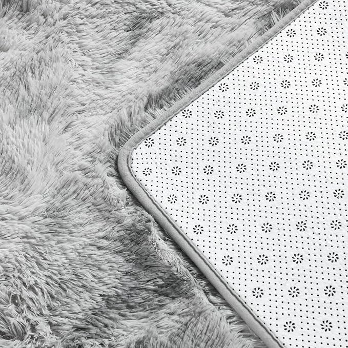 Large Shag Area Rugs 5 x 8, Tie-Dyed Plush Fuzzy Rugs for Living Room, Ultra Soft Fluffy Furry Rug for Bedroom, Indoor Carpet Nursery Rugs for Kids Room Home Decor, Light Grey