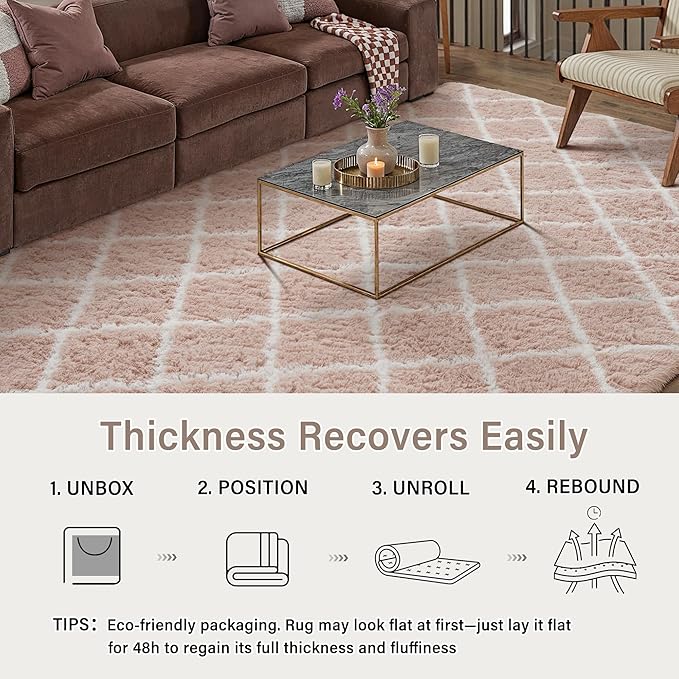 5x7 Checkered Rug for Living Room Pink and White Modern Soft Area Rug Fluffy Non-Slip Carpet for Bedroom Playroom Home Aesthetic Decor